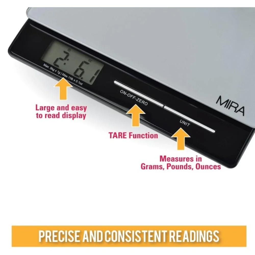 MIRA 11 lb Digital Food Scale - Glass Platform with Multi-Unit Measurement